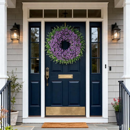26" Eucalyptus Wreath by [Brand Name] - Faux Morning Glory Flowers for Spring & Summer Decor | Purple