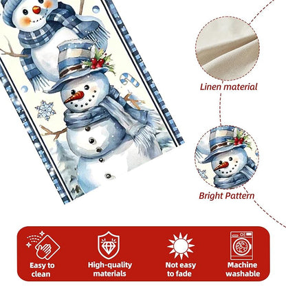Blue Snowman 13x90 Inch Christmas Table Runner - Snowflake Decor