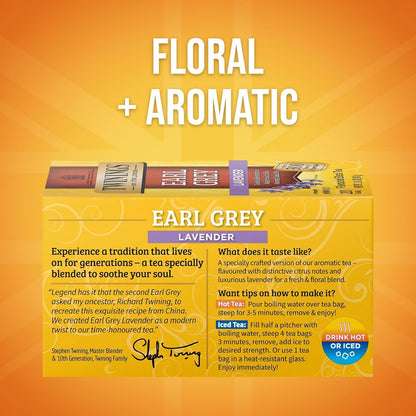 Twinings Earl Grey Lavender Black Tea - Citrus & Bergamot Flavor, 20 Individually Wrapped Bags