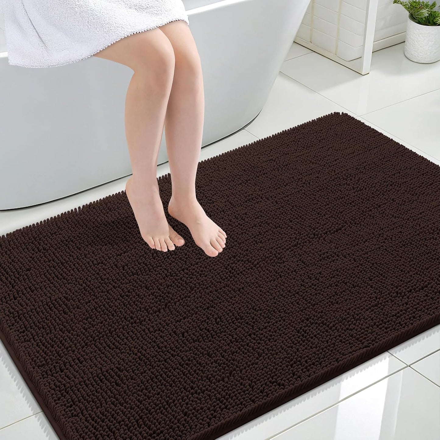 OLANLY Extra Soft Chenille Bathroom Rugs - 44x32, Quick Dry & Machine Washable, Brown