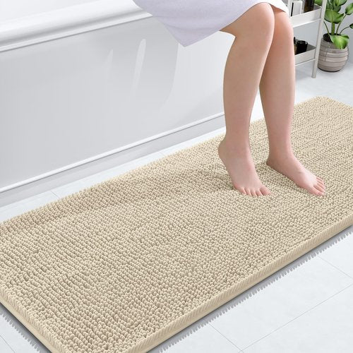 OLANLY Bathroom Rugs 59x24, Extra Soft Absorbent Chenille Bath Rugs, Rubber Backing Quick Dry, Machine Washable Bath Mats for Bathroom Floor, Tub and Shower, Home Decor Accessories, Sand