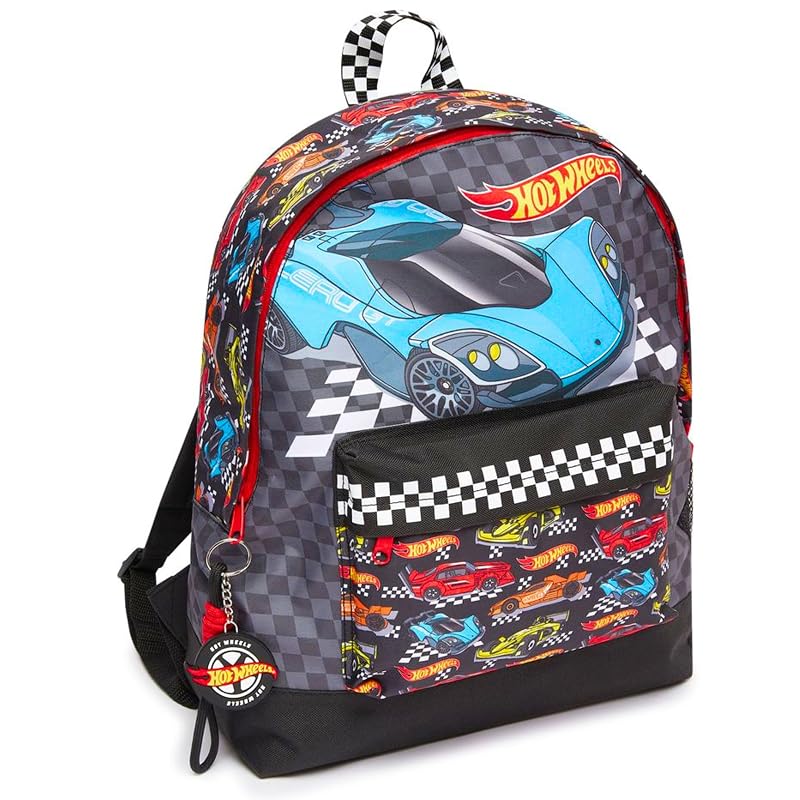 Hot Wheels Kids Backpack - Black, Large Car Theme with Drinks Holder