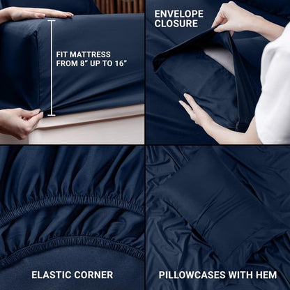 Utopia Bedding Twin Bed Sheets Set - Pack of 2 Sheet Sets - Perfect for Spa, Hotel, & Guest Bedroom - Brushed Microfiber - Shrinkage and Fade Resistant - Easy Care (Navy)