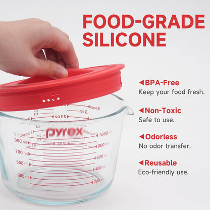 Skiennix Silicone Replacement Lids - 3 Pack for Pyrex Measuring Cups | Reusable, Food-Grade, Dishwasher & Microwave Safe