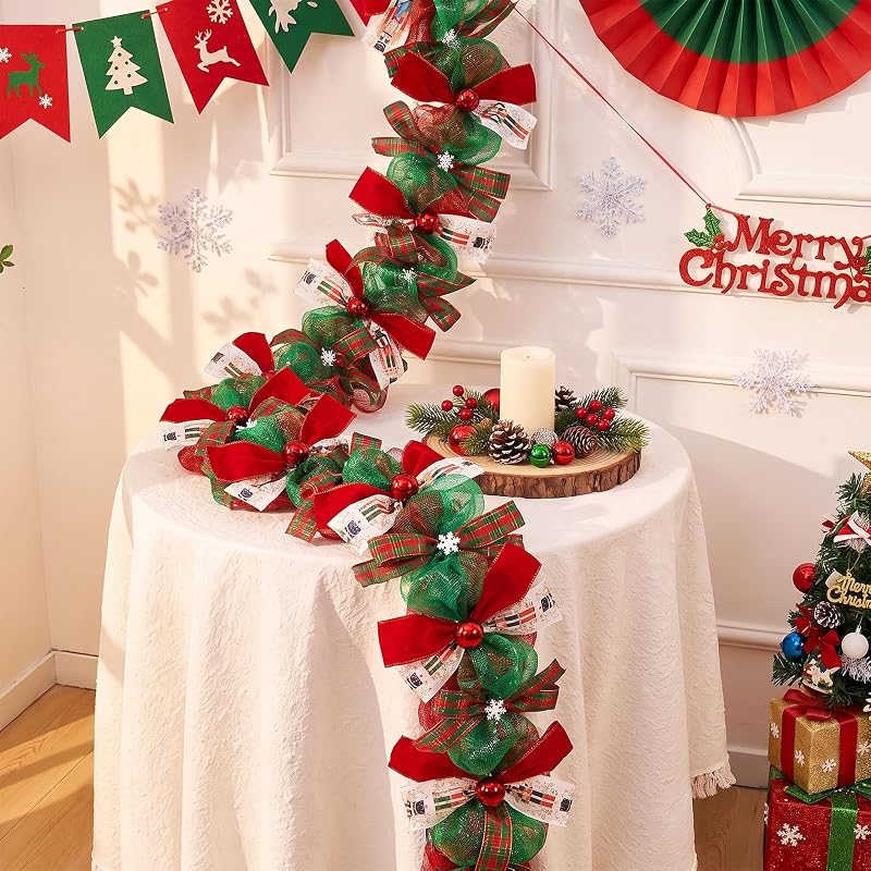 Nutcracker Christmas Garland Deco Mesh Ribbon with Ornaments