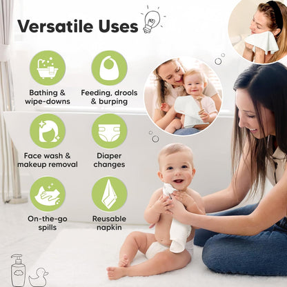 Baby Washcloths 6-Pack by [Brand Name] - Soft, Absorbent Bamboo Viscose Towels for Newborns & Toddlers | 10x10 Reusable