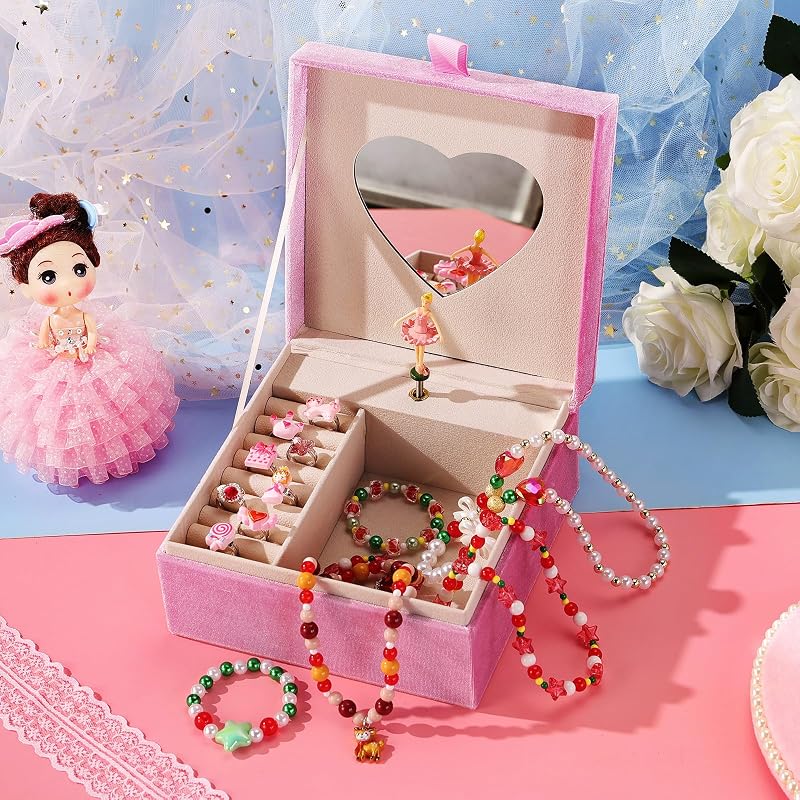 PinkSheep Pink Butterfly Musical Jewelry Box for Girls – Rings & Accessories Storage