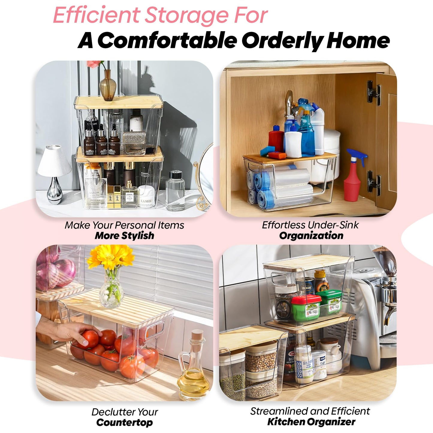 Trash Bag Dispenser with 50 Trash Bags - Garbage Bag Dispenser with Bamboo Lid- Extra Large Plastic Bag Dispenser for Kitchen, Laundry Room, Pantry, Under Sink Organizer and Storage