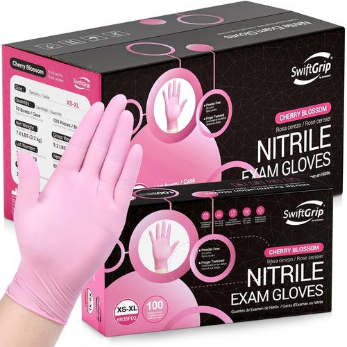 SwiftGrip Pink Nitrile Gloves, 3-mil, Industrial Gloves Disposable Latex Free, for Cleaning & Esthetician, Rubber Powder-Free, 1000-ct Case (Medium)
