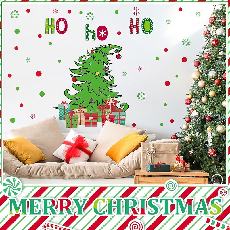 Christmas Wall Decals 3 Sheets – Red Green Tree & Snowflake Stickers Set