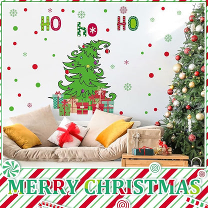 Christmas Wall Decals 3 Sheets – Red Green Tree & Snowflake Stickers Set