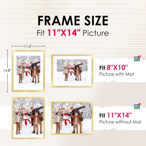 FIXSMITH 11x14 Picture Frame Set of 2 - HD Plexiglass for 8x10 or 11x14 Photos | Gold Wall Decor