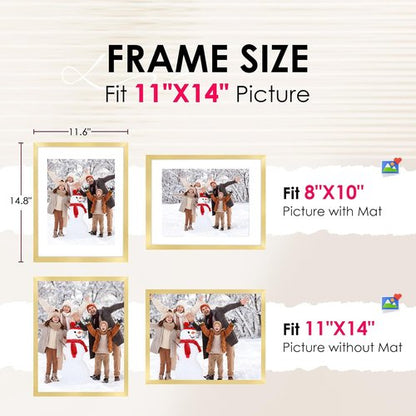 FIXSMITH 11x14 Picture Frame Set of 2 - HD Plexiglass for 8x10 or 11x14 Photos | Gold Wall Decor