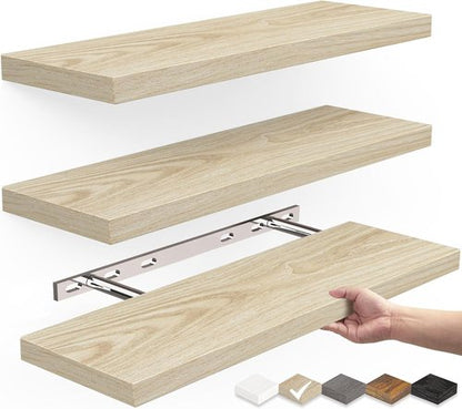 BAYKA Rustic Wood Floating Shelves - Set of 3, 16 Inch, 22 lbs Capacity | Ideal for Home Storage & Decor