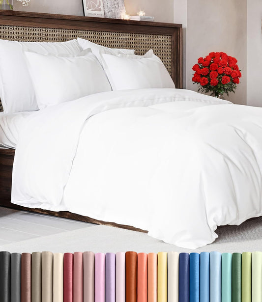 Regine Switzerland King Duvet Cover Set - Extra Soft Hotel Luxury 104" x 90" with 2 Pillow Shams - Easy Care, Fade-Free, Cozy & Breathable (White)