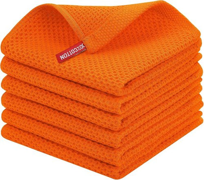 Homaxy Kitchen Dish Cloths - 100% Cotton Waffle Weave, Ultra Soft & Absorbent, 12x12 Inches, 6-Pack | Orange