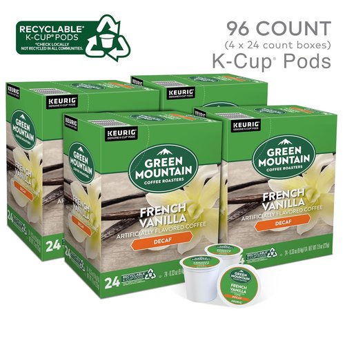 Green Mountain Coffee Roasters French Vanilla Decaf K-Cup Pods - Light Roast Coffee, 96 Count