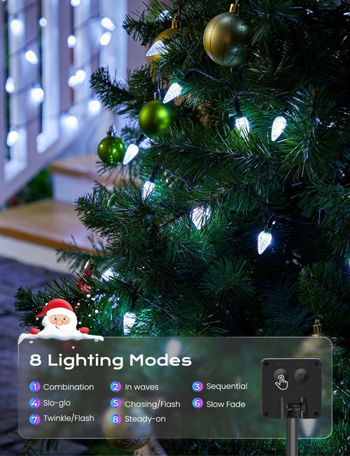 Brightown Solar C6 Strawberry String Lights - 39ft 100 LEDs White Fairy Lights for Outdoor Christmas Decor