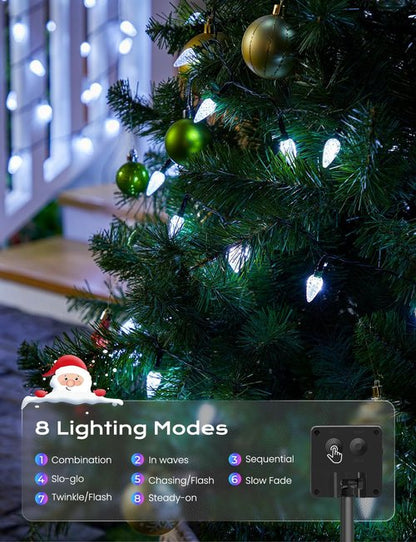 Brightown Solar C6 Strawberry String Lights - 39ft 100 LEDs White Fairy Lights for Outdoor Christmas Decor