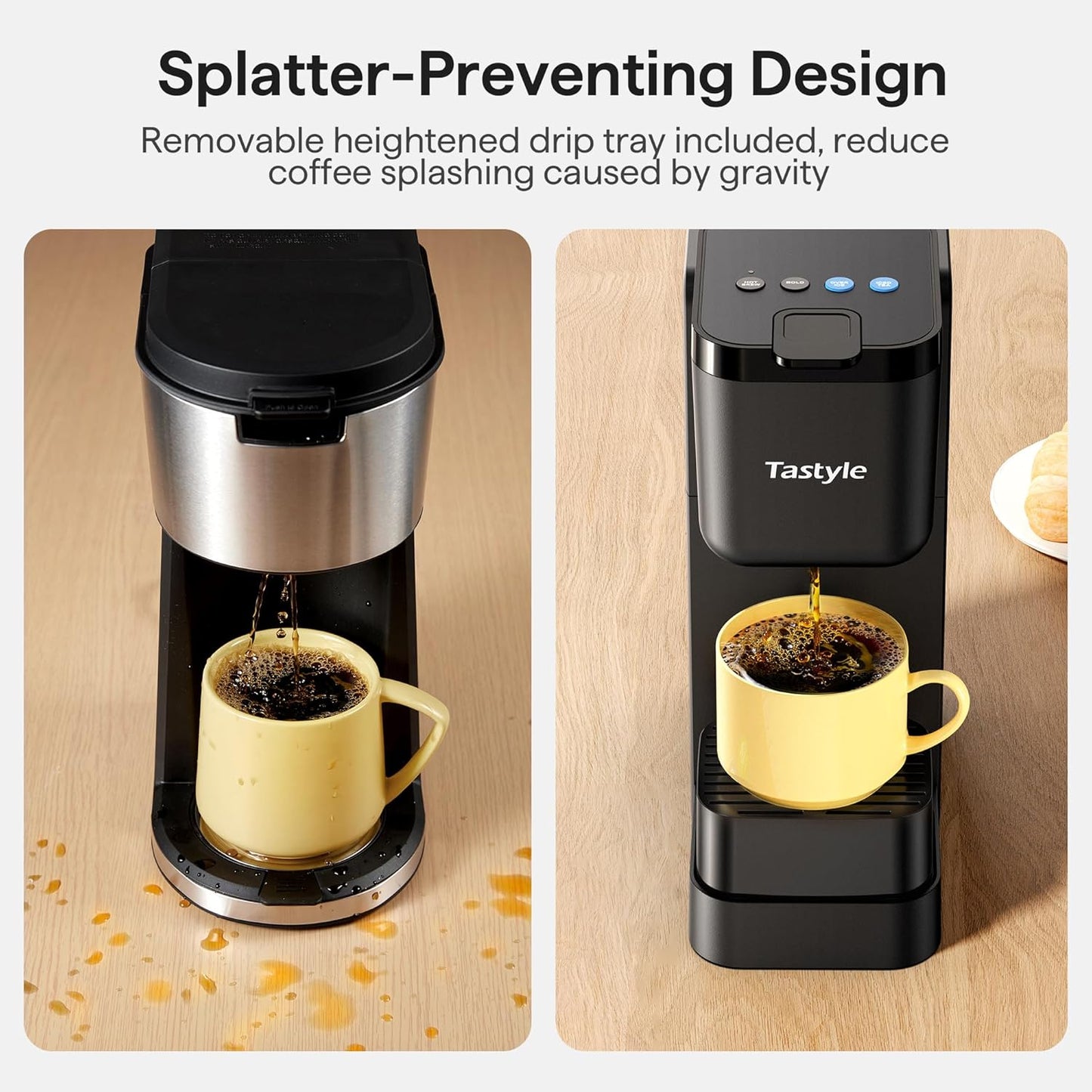 Skiennix Single Serve Coffee Maker - Brew K-Cups, Ground Coffee & Tea | Compact Black Design, 6-16 Oz Sizes