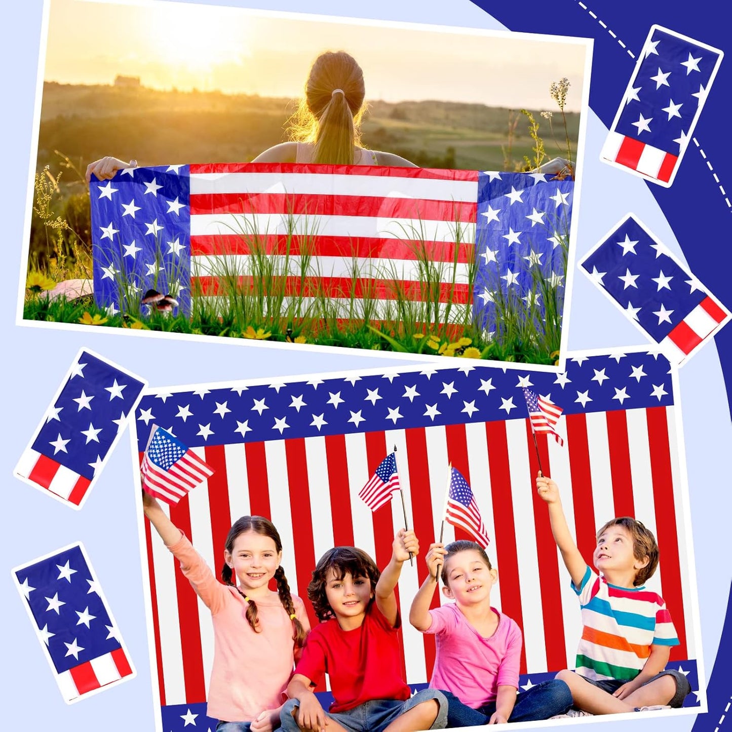 Regine Switzerland 30-Pack 4th of July Tablecloths - 54 x 108 Inch Red, White & Blue Disposable Covers for Patriotic Celebrations