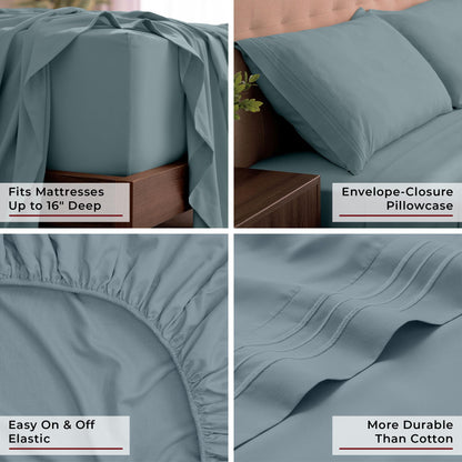 Mellanni King Sheets Set - 4 PC Iconic Collection Bedding - Hotel Luxury, Extra Soft, Cooling Bed Sheets - Wrinkle, Fade, Stain Resistant (King, Spa Blue)