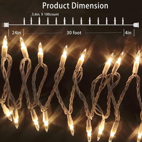 HISHINY Christmas Lights - 100 Count Mini Clear String Lights | 32ft White Wire for Indoor/Outdoor Decor
