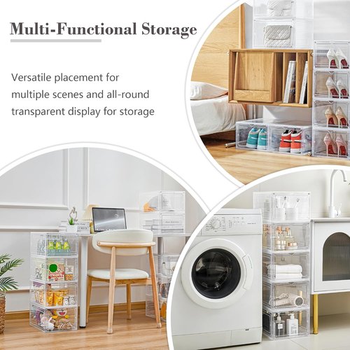 LXLXXL Storage Bins - 6 Pack Clear Plastic Containers with Magnetic Door | 19 Qt Stackable for Home & Office