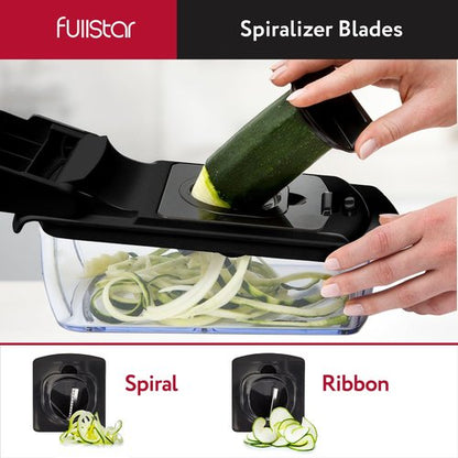 Fullstar Vegetable Chopper and Spiralizer - Food Chopper with Container, Fruit Slicer, Kitchen Gadgets & Accessories, Home Essentials (4 in 1, Black)