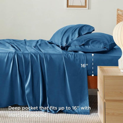 Bedsure Cooling Twin XL Sheets - Breathable & Soft Rayon from Bamboo | Deep Pocket Hotel Luxury Teal