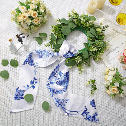 XunYee Wreath Sash Set - 6 Pcs Embroidery Monogram Decor for Indoor/Outdoor Use | Chinoiserie Design
