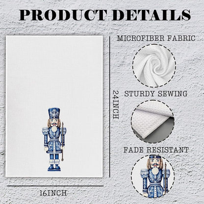 Section 7 — Christmas Chinoiserie Nutcracker Kitchen Towels, 16x24, Blue & White