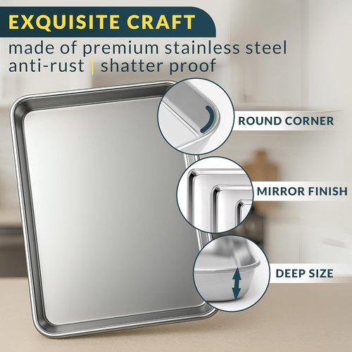 Baker's Signature Stainless Steel Baking Sheet Set - Includes 125 Unbleached Parchment Paper Sheets | 9x13 Inch Non-Stick, Curl-Free Design