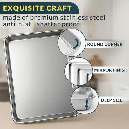 Baker's Signature Stainless Steel Baking Sheet Set - Includes 125 Unbleached Parchment Paper Sheets | 9x13 Inch Non-Stick, Curl-Free Design