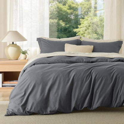 Bedsure Duvet Cover King Size - Soft Double Brushed Bedding Set for Kids & Adults, Zipper Closure, 3 Pieces, Includes 1 Duvet Cover (104"x90") & 2 Pillow Shams, NO Comforter, Dark Grey