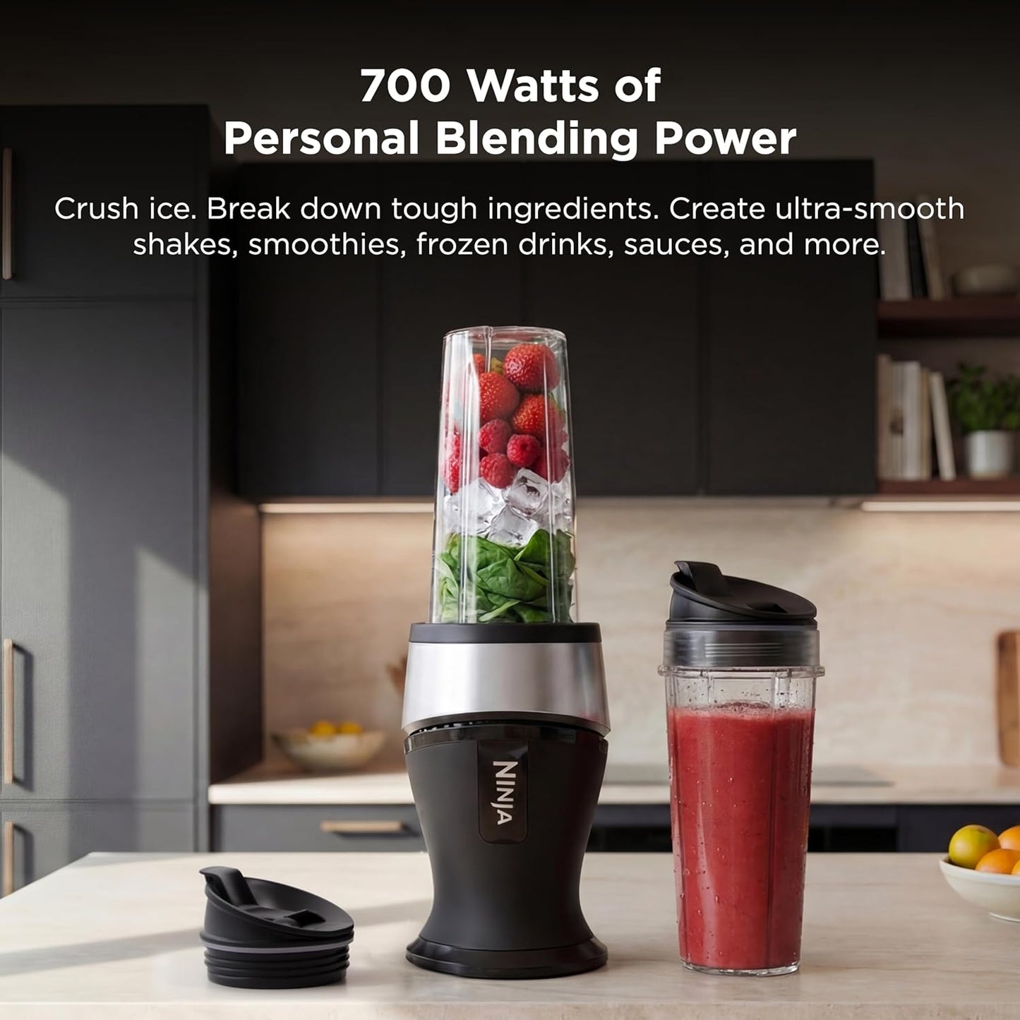 Ninja Fit Compact Personal Blender - Portable Smoothie Maker with 2 To-Go Cups & Lids | 700W | Black | QB3001SS