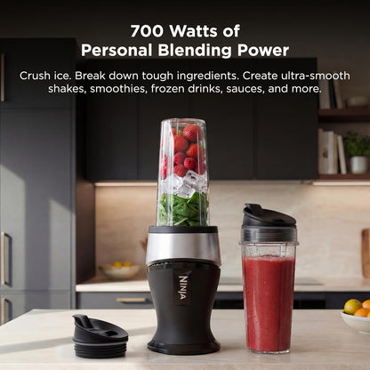 Ninja Fit Compact Personal Blender - Portable Smoothie Maker with 2 To-Go Cups & Lids | 700W | Black | QB3001SS
