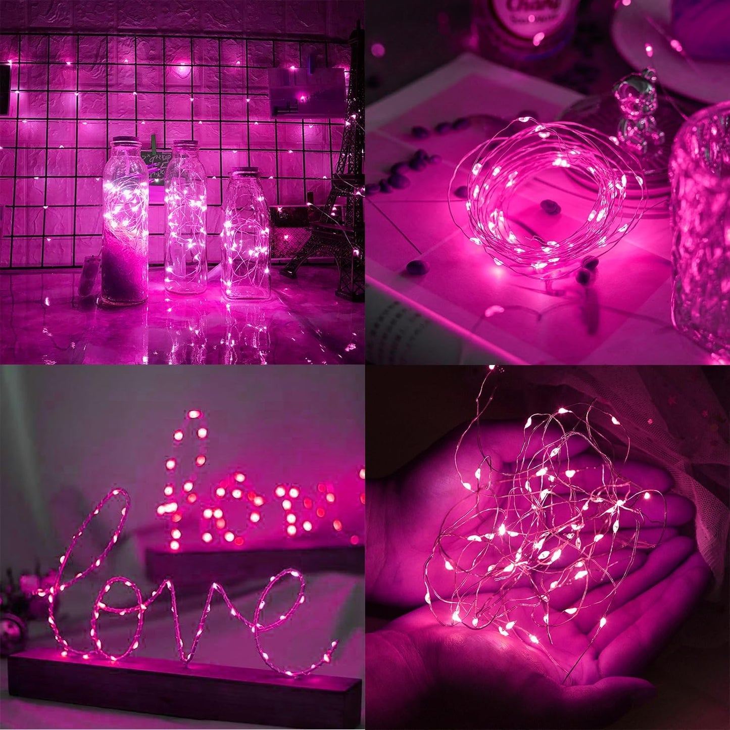 WATERGLIDE 12 Pack Fairy Lights - Battery Operated 20 LED Mini String Lights, 7 ft Waterproof Silver Wire for Wedding Decor | Pink