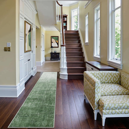 Lahome Green 2x10 Rug Runners for Hallways Non Slip, Boho Kitchen Runner Rugs Non Skid Washable, Modern Abstract Ombre Soft Carpet Runner for Bathroom Entryway Bedroom(2'x10',Green)