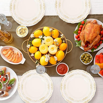 Ivory Plates with Gold Rim - 100 PCS Disposable Dinner & Dessert Plates - BPA Free - Ivory Gold (Variation: Ivory Gold)