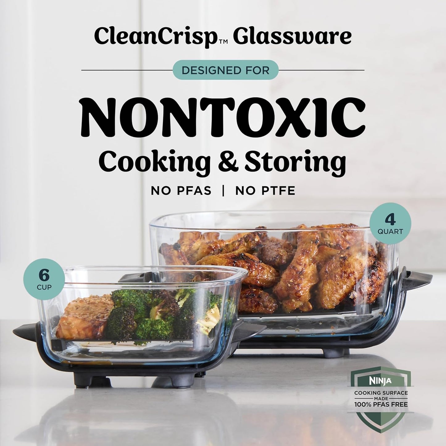 Ninja Crispi 4-in-1 Glass Air Fryer - Non-Toxic 4QT | Max Crisp, Bake, Recrisp | Cyberspace Gray