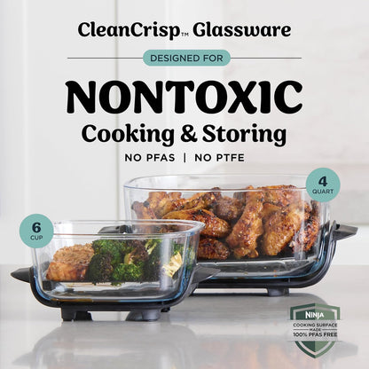 Ninja Crispi 4-in-1 Glass Air Fryer - Non-Toxic 4QT | Max Crisp, Bake, Recrisp | Cyberspace Gray
