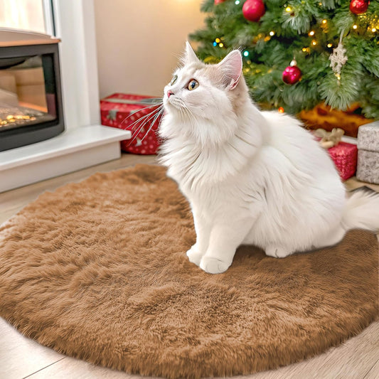 OLANLY Round Khaki Area Rug - Soft, Fluffy, Machine Washable 2 ft Circle Carpet for Bedroom & Nursery Decor