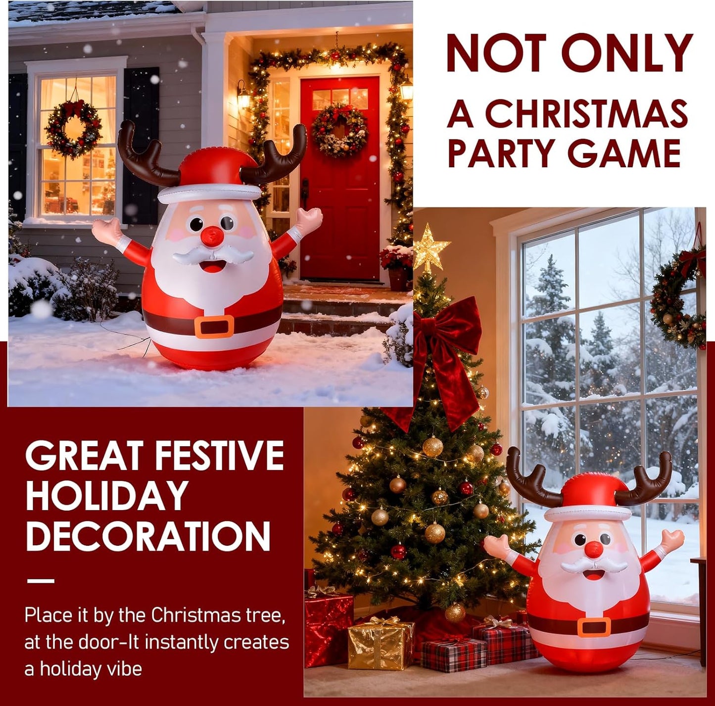 Regine Switzerland Inflatable Santa Reindeer Ring Toss Game - Fun Holiday Party Activity for Kids & Adults
