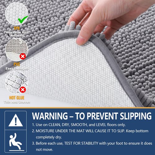 Arotive Bathroom Rugs 30x20, Extra Soft Absorbent Shaggy Chenille Bath Rugs, Machine Washable Rubber Backing Non-Slip Bath Mats for Bathroom Floor Tub and Shower, Home Decor Accessories, Grey
