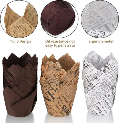 Tulip Cupcake Liners - 150 Pcs Greaseproof Parchment Baking Cups for Weddings & Parties