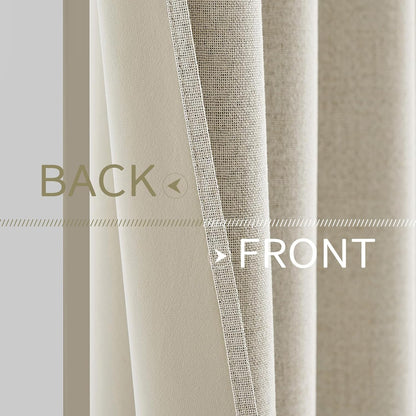 MIULEE 100% Blackout Linen Textured Curtains - Solid Thermal Insulated Cream Drapes | 52 x 84 Inch (2 Panels)