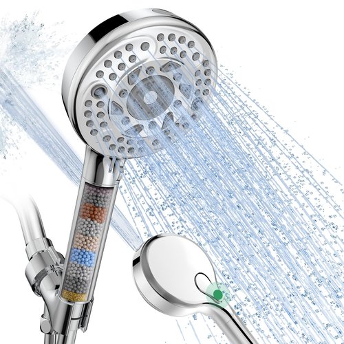 SunCleanse Filtered Shower Head with Handheld, 9-Spray Setting Detachable Showerhead with Filters, Shower Head for Hard Water - Filtered Chlorine, Improve Skin and Hair Texture, Chrome