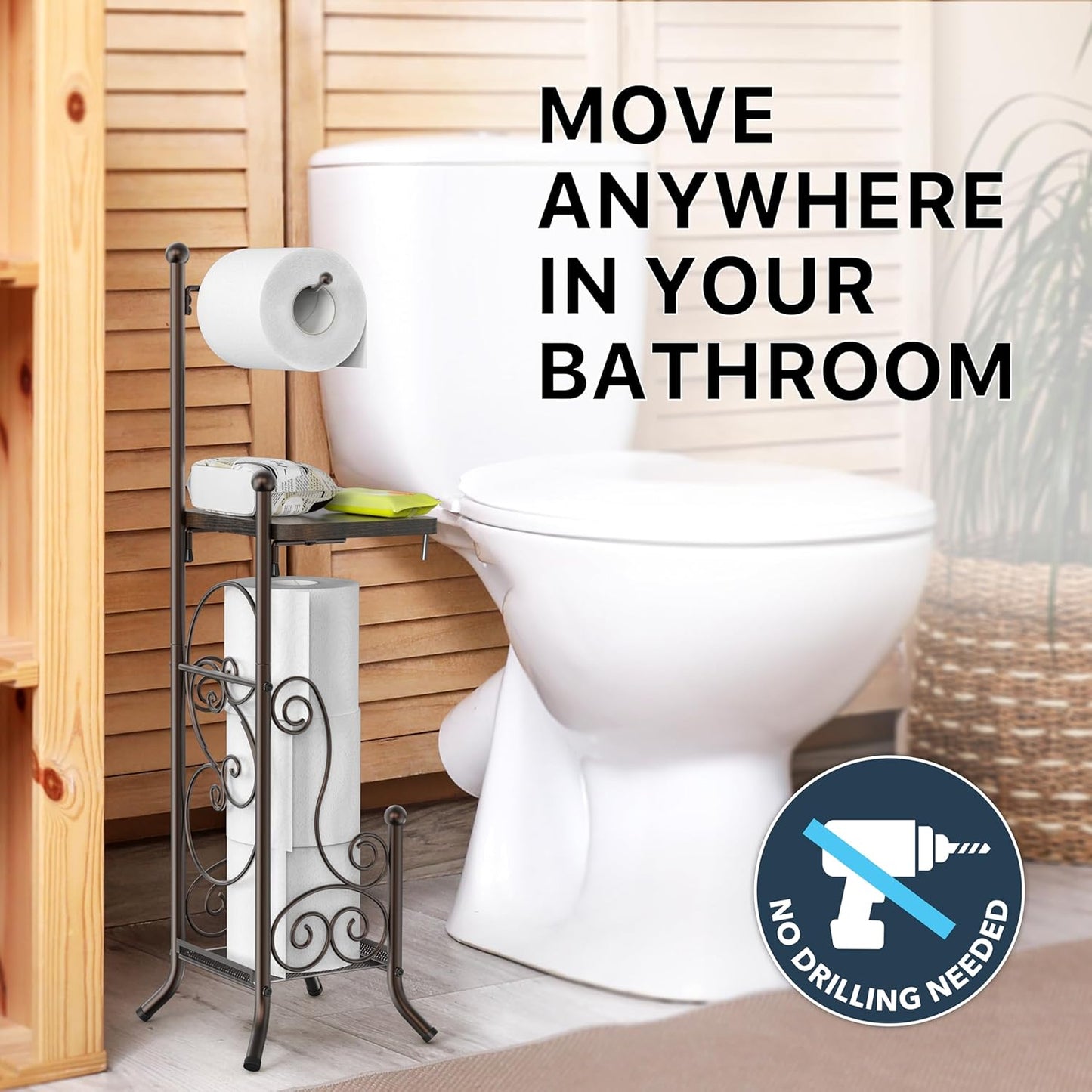 Simple Houseware Toilet Tissue Roll Holder Stand - English Style with Shelf in Bronze Finish