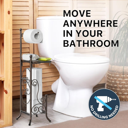 Simple Houseware Toilet Tissue Roll Holder Stand - English Style with Shelf in Bronze Finish